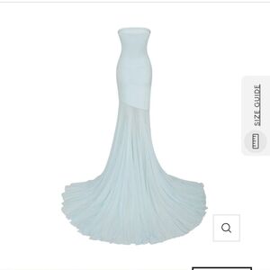 New XS Miss Rosier Josiane Off-Shoulder Sheer Tulle Maxi Blue Strapless Dress
